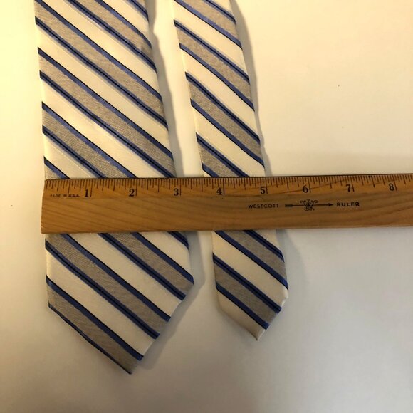 Calvin Klein Silk Tie Blue Gray Striped Mens Necktie Accessory Office Work Gift - Picture 3 of 7